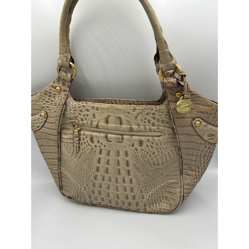 Brahmin Melbourne Duxbury‎ Satchel Sand Shell Croc Embossed Leather Tote Bag